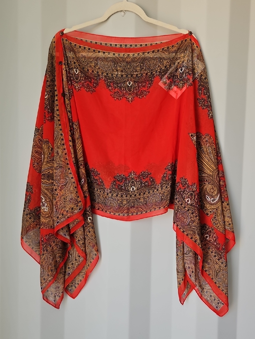 Pineapple Moon Red Scarf Or Caftan With Fleur Des Lis Pattern